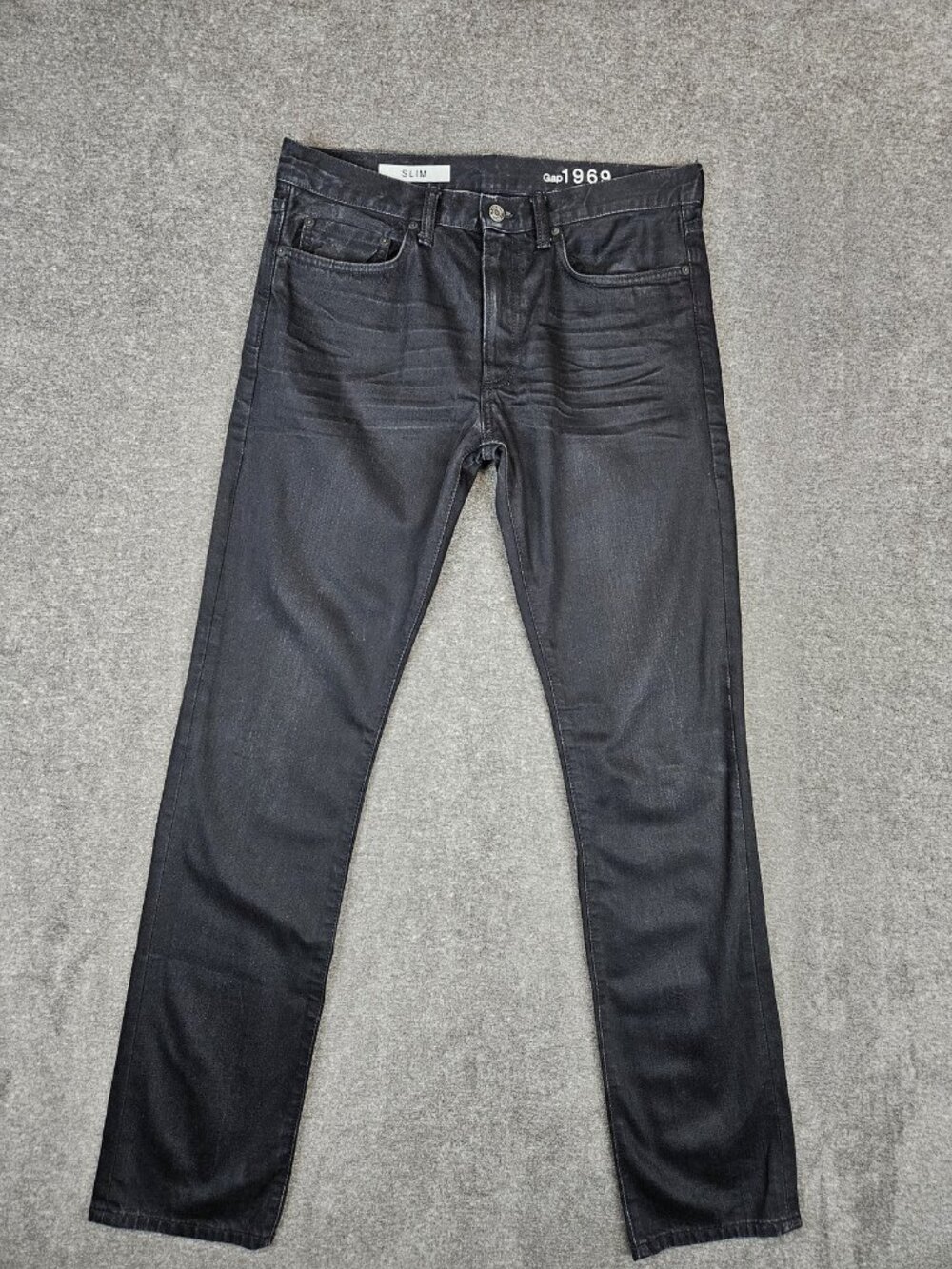 Gap 1969 Slim Straight Jeans Mens 32x34 (34x35) Black Dark Wash Denim